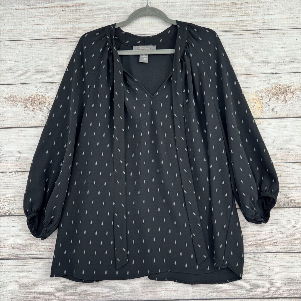 Olivia & Martin Dash Print Tie Front Blouse Women's‎ Size 2X Black